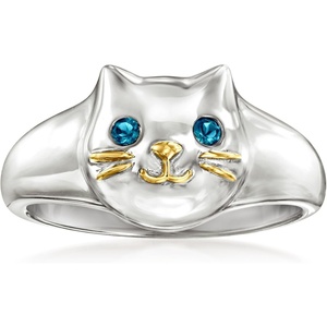 image:imageRossSimons London Blue Topaz Sterling Silver Cat Ring With 18kt Gold Over SterlingTopaz
