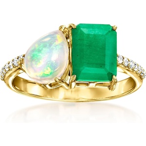 image:imageRossSimons Opal and 180 Carat Emerald Toi Et Moi Ring With 10 ct tw White Topaz in 18kt Gold Over SterlingEmerald