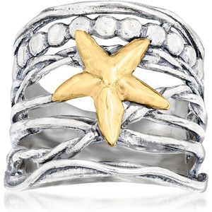 image:imageRossSimons Sterling Silver and 14kt Yellow Gold MultiRow Starfish RingOther