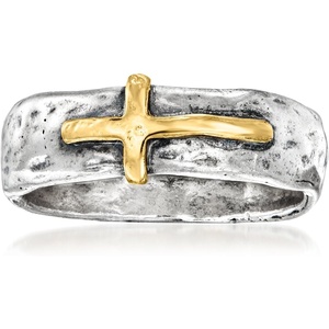 image:imageRossSimons Sterling Silver and 14kt Yellow Gold Sideways Cross RingNo Gemstone