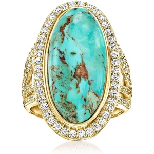 image:imageRossSimons Turquoise and 130 ct tw White Topaz Ring in 18kt Gold Over SterlingCreated Turquoise