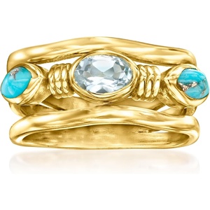 image:imageRossSimons Turquoise and 50 Carat Sky Blue Topaz Ring in 18kt Gold Over SterlingCreated Turquoise