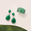 image:imageRossSimons 1050 ct tw Emerald and 35 ct tw Diamond Drop Earrings in Sterling Silver