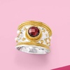 image:imageRossSimons 220 Carat Garnet and 3mm Cultured Pearl Ring in Sterling Silver and 18kt Gold Over Silver