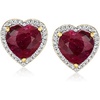 image:imageRossSimons 550 ct tw Ruby and 23 ct tw Diamond Heart Earrings in 18kt Gold Over Sterling