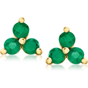 image:imagePure Collection by RossSimons 010 ct tw Emerald 3Stone Stud Earrings in 14kt Yellow Gold