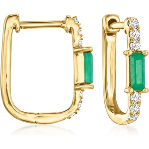 image:imagePure Collection by RossSimons 010 ct tw Emerald and 10 ct tw Diamond Paper Clip Link Hoop Earrings in 14kt Yellow Gold