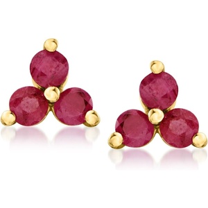 image:imagePure Collection by RossSimons 020 ct tw Ruby 3Stone Stud Earrings in 14kt Yellow Gold