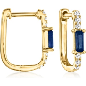 image:imagePure Collection by RossSimons 020 ct tw Sapphire and 10 ct tw Diamond Paper Clip Link Hoop Earrings in 14kt Yellow Gold
