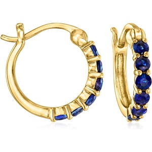 image:imagePure Collection by RossSimons 040 ct tw Sapphire Huggie Hoop Earrings in 14kt Yellow Gold