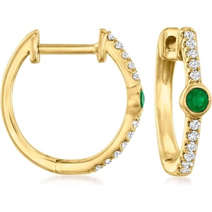 image:imagePure Collection by RossSimons Emerald and DiamondAccented Huggie Hoop Earrings in 14kt Yellow Gold