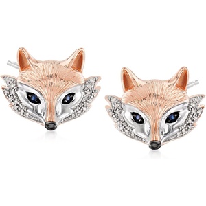 image:imageRossSimons 010 ct tw Sapphire and 10 ct tw Diamond Fox Earrings in 2Tone Sterling Silver