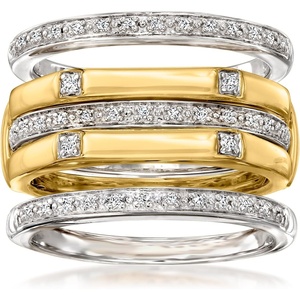 image:imageRossSimons 015 ct tw Diamond Jewelry Set 4 Stackable Rings in Sterling Silver and 18kt Gold Over SterlingDiamond