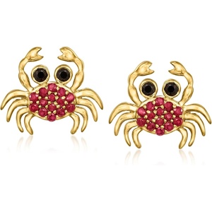 image:imageRossSimons 030 ct tw Ruby and 10 ct tw Black Spinel Crab Earrings in 18kt Gold Over Sterling