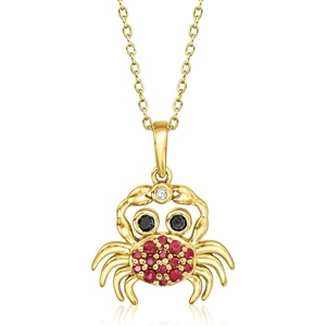 image:imageRossSimons 030 ct tw Ruby and 10 ct tw Black Spinel Crab Pendant Necklace With Single Diamond in 18kt Gold Over Sterling 18 inches