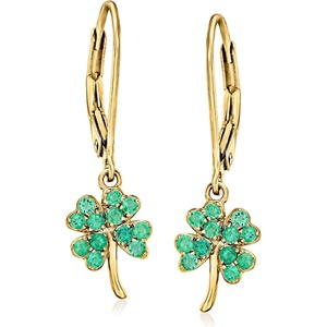image:imageRossSimons 040 ct tw Emerald 4Leaf Clover Drop Earrings in 18kt Gold Over Sterling