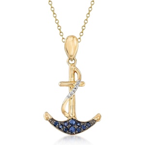 image:imageRossSimons 050 ct tw Sapphire Anchor Pendant Necklace With White Topaz in 18kt Gold Over SterlingSapphire