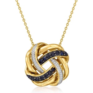image:imageRossSimons 060 ct tw Sapphire and 11 ct tw Diamond Love Knot Pendant Necklace in 18kt Gold Over Sterling 18 inches