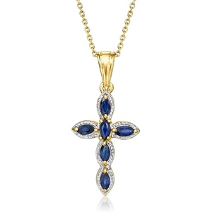 image:imageRossSimons 080 ct tw Sapphire Cross Pendant Necklace in Sterling Silver and 18kt Gold Over SterlingSapphire