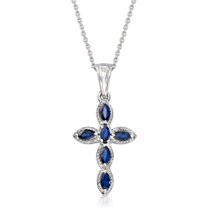 image:imageRossSimons 080 ct tw Sapphire Cross Pendant Necklace in Sterling SilverSapphire