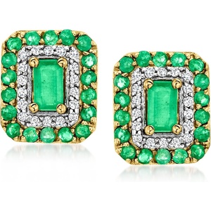 image:imageRossSimons 090 ct tw Emerald and 16 ct tw Diamond Earrings in 14kt Yellow Gold