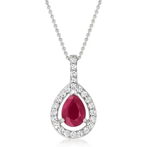 image:imageRossSimons 100 Carat Ruby and 26 ct tw Diamond Pendant Necklace in 14kt White GoldRuby