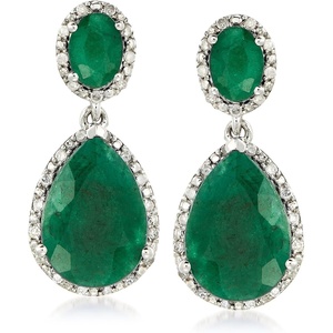 image:imageRossSimons 1050 ct tw Emerald and 35 ct tw Diamond Drop Earrings in Sterling Silver