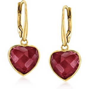 image:imageRossSimons 1100 ct tw Ruby Heart Drop Earrings in 18kt Gold Over Sterling