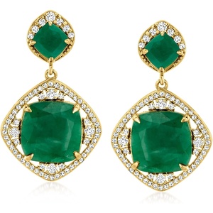 image:imageRossSimons 1400 ct tw Emerald and 160 ct tw White Topaz Drop Earrings in 18kt Gold Over Sterling