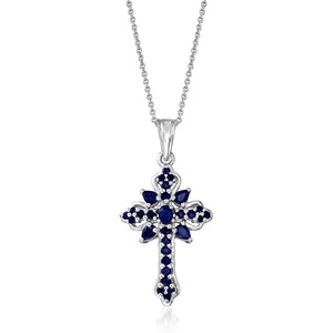 image:imageRossSimons 142 ct tw Sapphire Cross Pendant Necklace in Sterling Silver 18 inches