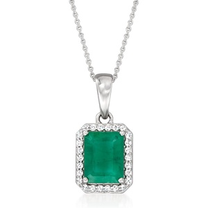 image:imageRossSimons 160 Carat Emerald and 16 ct tw Diamond Pendant Necklace in 14kt White GoldEmerald