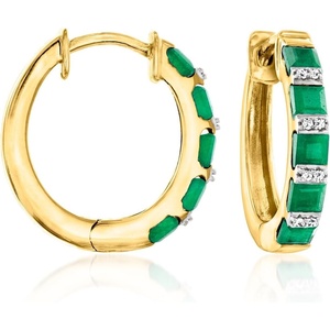 image:imageRossSimons 160 ct tw Emerald Hoop Earrings With Diamonds in 18kt Gold Over Sterling