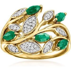 image:imageRossSimons 160 ct tw Emerald and 20 ct tw White Topaz Leaf Ring in 18kt Gold Over SterlingEmerald