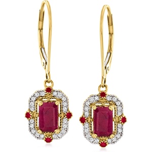image:imageRossSimons 189 ct tw Ruby and 14 ct tw Diamond Drop Earrings in 14kt Yellow Gold