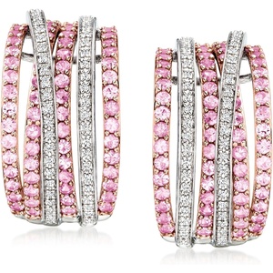 image:imageRossSimons 210 ct tw Pink Sapphire and 27 ct tw Diamond Highway Earrings in 2Tone Sterlng Silver
