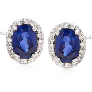 image:imageRossSimons 230 ct tw Sapphire and 30 ct tw Diamond Stud Earrings in 14kt White Gold