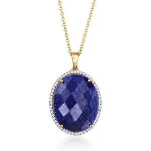 image:imageRossSimons 2500 Carat Sapphire and 30 ct tw White Topaz Pendant Necklace in 18kt Gold Over Sterling 18 inches