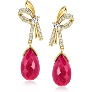 image:imageRossSimons 2500 ct tw Ruby Bow Drop Earrings With 160 ct tw White Topaz in 18kt Gold Over Sterling