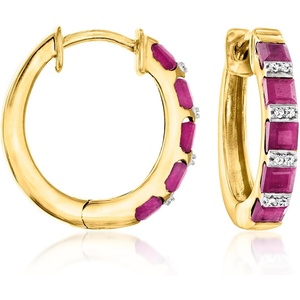 image:imageRossSimons 260 ct tw Ruby Hoop Earrings With Diamonds in 18kt Gold Over Sterling