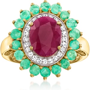 image:imageRossSimons 330 Carat Ruby Ring With 100 ct tw Emeralds and 19 ct tw Diamonds in 14kt Yellow GoldEmerald