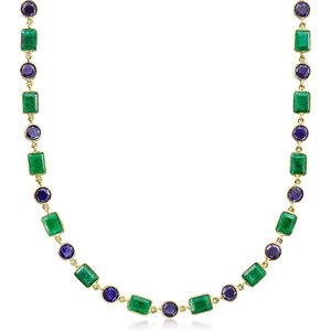 image:imageRossSimons 3500 ct tw Emerald and 1800 ct tw Sapphire Necklace in 18kt Gold Over Sterling 18 inches