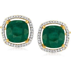 image:imageRossSimons 400 ct tw Emerald and 19 ct tw Diamond Earrings in 18kt Gold Over Sterling
