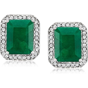 image:imageRossSimons 400 ct tw Emerald and 33 ct tw Diamond Earrings in Sterling Silver