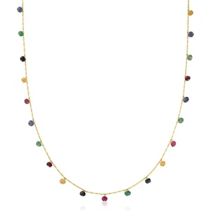image:imageRossSimons 410 ct tw Multicolored Sapphire and 130 ct tw Ruby Bead Station Necklace in 10kt Yellow Gold18 Inches