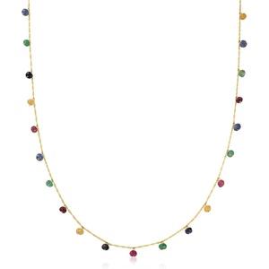 image:imageRossSimons 410 ct tw Multicolored Sapphire and 130 ct tw Ruby Bead Station Necklace in 10kt Yellow Gold20 Inches