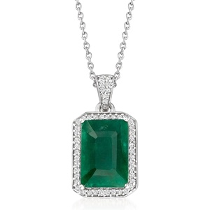 image:imageRossSimons 440 Carat Emerald and 24 ct tw Diamond Pendant Necklace in Sterling SilverEmerald
