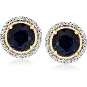 image:imageRossSimons 470 ct tw Sapphire and 19 ct tw Diamond Earrings in 18kt Gold Over Sterling