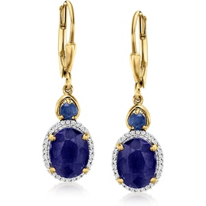 image:imageRossSimons 480 ct tw Sapphire and 17 ct tw Diamond Drop Earrings in 18kt Gold Over Sterling