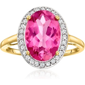 image:imageRossSimons 525 Carat Pink Topaz and 21 ct tw Diamond Ring in 14kt Yellow GoldTopaz
