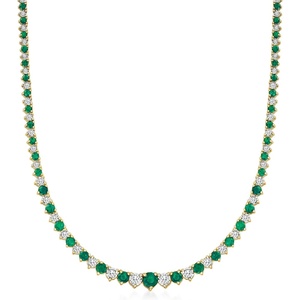 image:imageRossSimons 550 ct tw Emerald and 150 ct tw Diamond Tennis Necklace in 18kt Gold Over SterlingEmerald